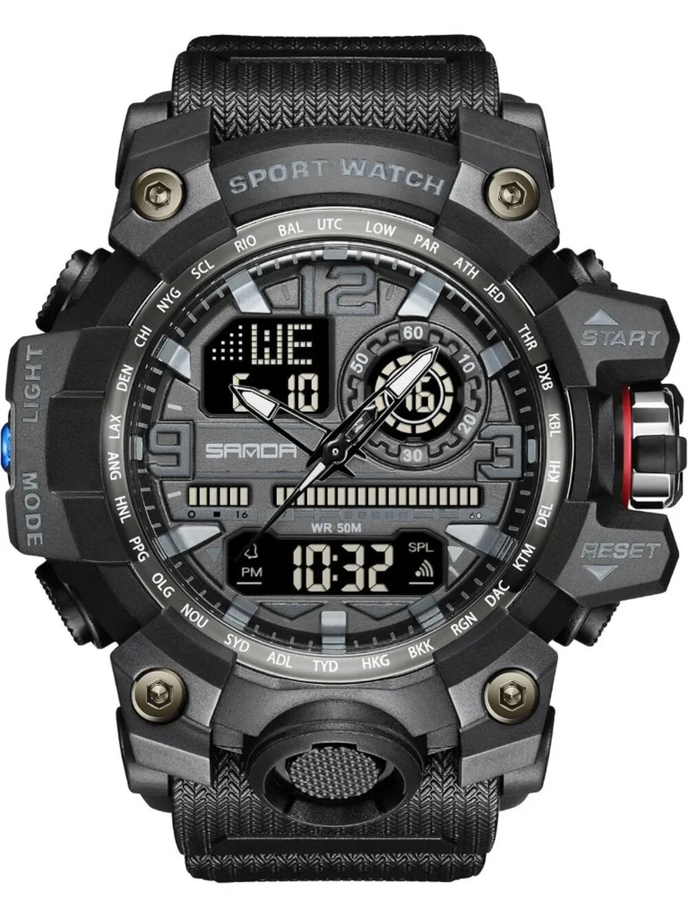 Men's Black Analog Quartz Waterproof Military Sports Outdoor LED Digital Watch